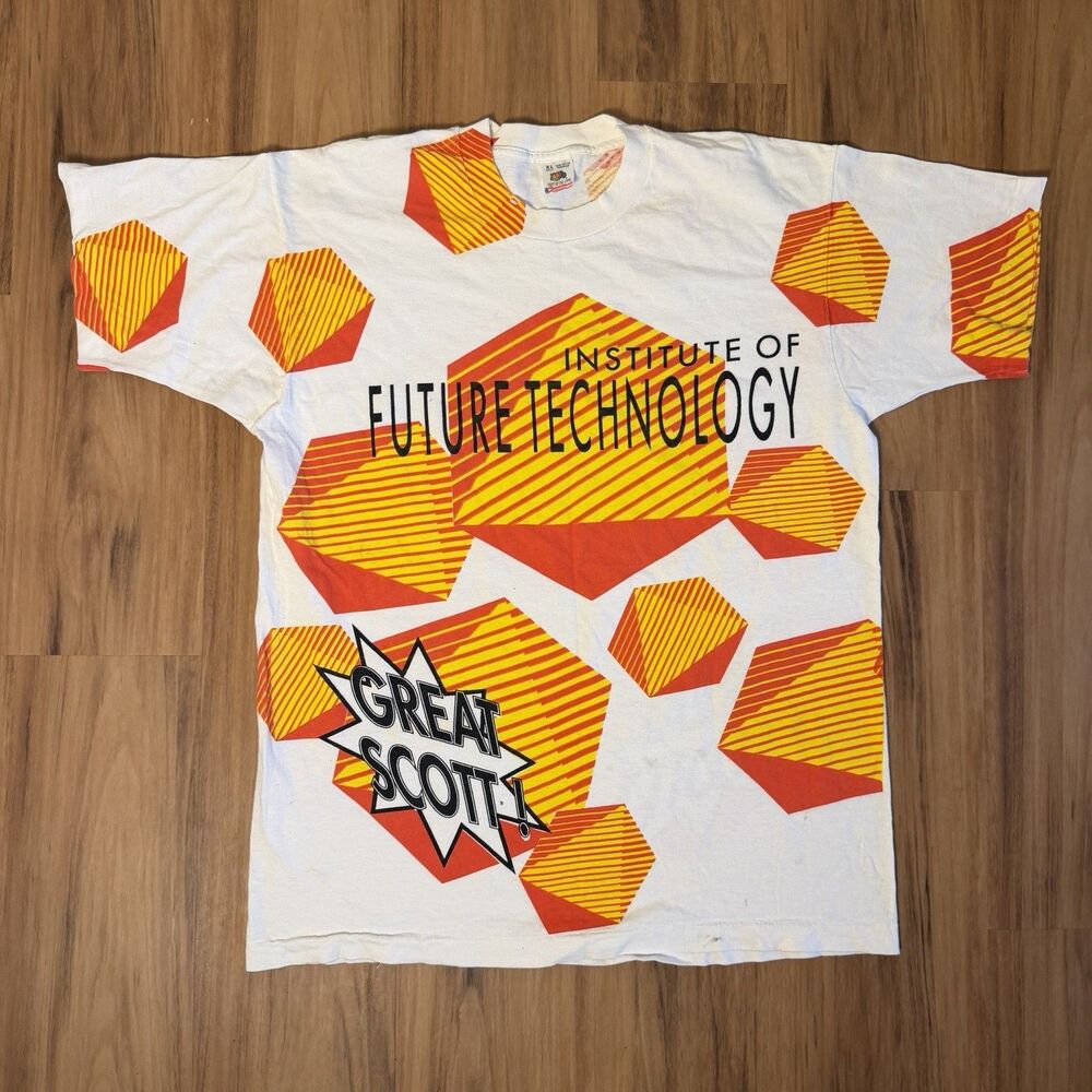 Vintage 90s Back To The Future Institute of Future Technology AOP T Shirt XL